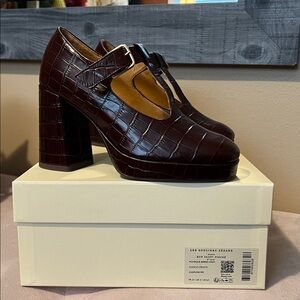 Elegant Monique High Babies Chocolate Croc T-Strap Heels Size 37EU/ 6.5US